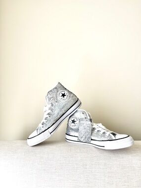Converse Chuck Taylor All Star High Top Silver Holographic Sequin Sneakers 6.5